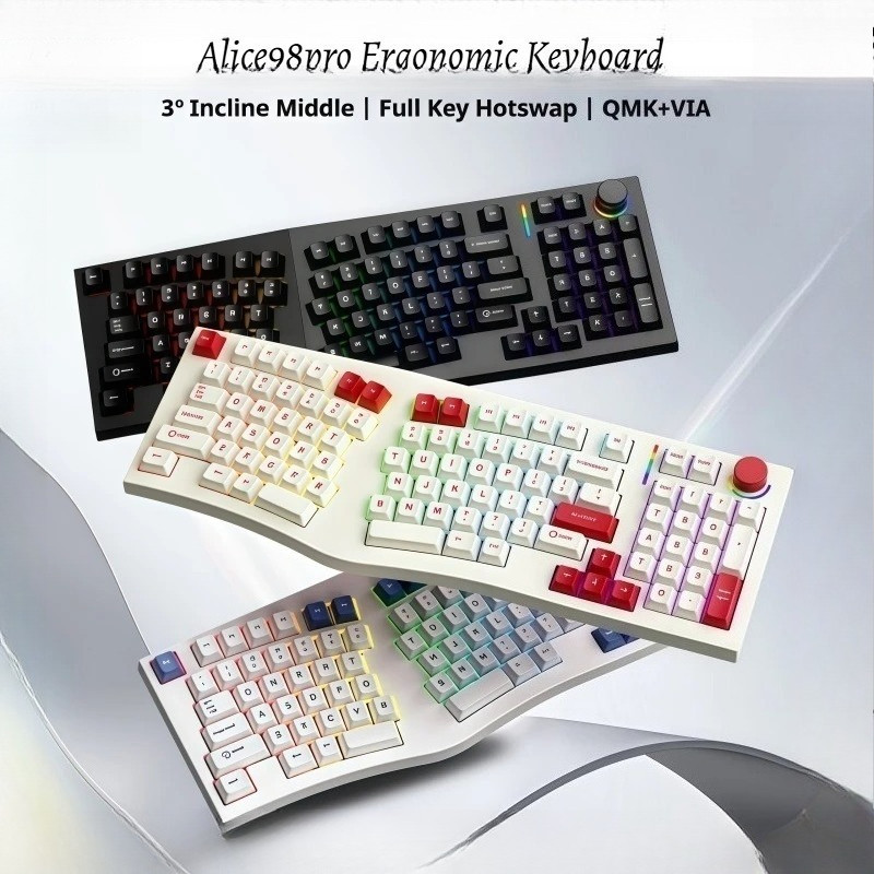 VTER FEKER Alice98pro Ergonomic Keyboard 3 ° Slope Full Key Hot Swappable RGB Lighting Irregular Wir