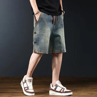 FASHION.61 กางเกงยีนส์ขาสั้น เอวยางยืดผู้ชาย เเต่งแถบข้าง ขนาด S-4XL เอว 30-40 นิ้ว รุ่น M6603