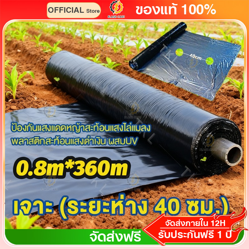 พลาสติกคลุมดิน 0.8ม.x400หลา(360ม) พลาสติกคลุมแปลง ผ้ายางคลุมดิน ผ้ายางคลุมวัชพืช กันวัชพืช ปลูกผัก