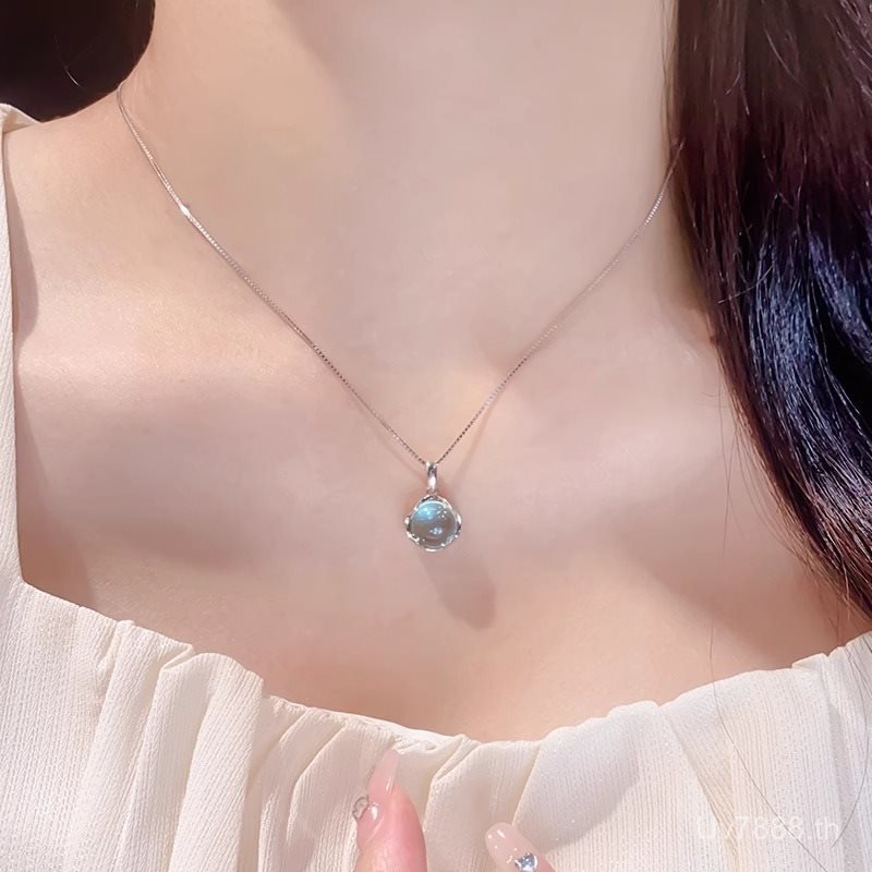 จี้เงินสเตอร์ลิงของขวัญสร้อยคอ Topaz Clavicle Chain คริสตัล Niche Topaz Blue Girls ชุดไม่จางหายในเวล