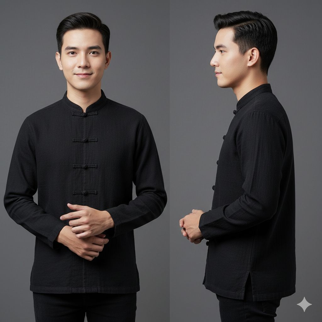 (พรีออเดอร์ เฉพาะสีดำ 5-7 วัน ) เสื้อผ้าฝ้าย สีดำ คอจีน คอปก ,สีเหลือง (ดอกคูน) กระดุมจีน แขนยาว เนื้อนุ่มใส่สบาย