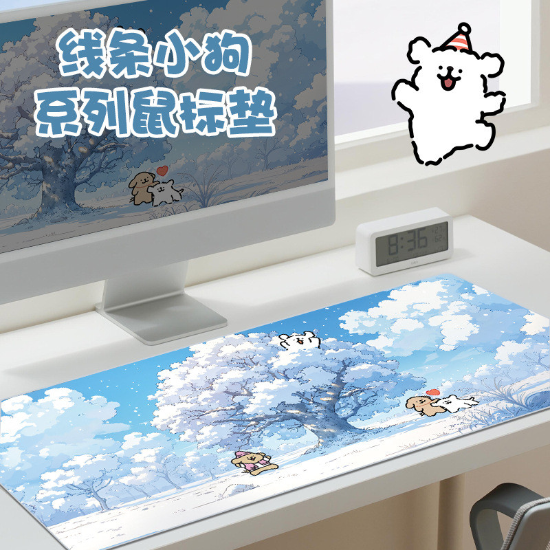 Line Puppy Mouse Pad ขนาดใหญ่นักเรียนเกมอะนิเมะสองมิติแป้นพิมพ์คอมพิวเตอร์ Pad Desk Pad L7JL