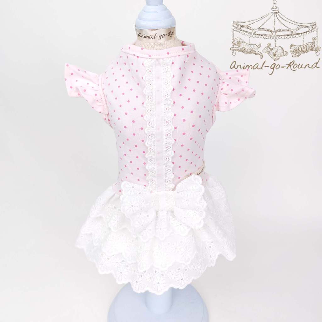 Animal-Go-Round เสื้อผ้าเครื่องแต่งกาย สัตว์เลี้ยง, หมา, แมว, สุนัข รุ่น Chérie Lace Pink Dot