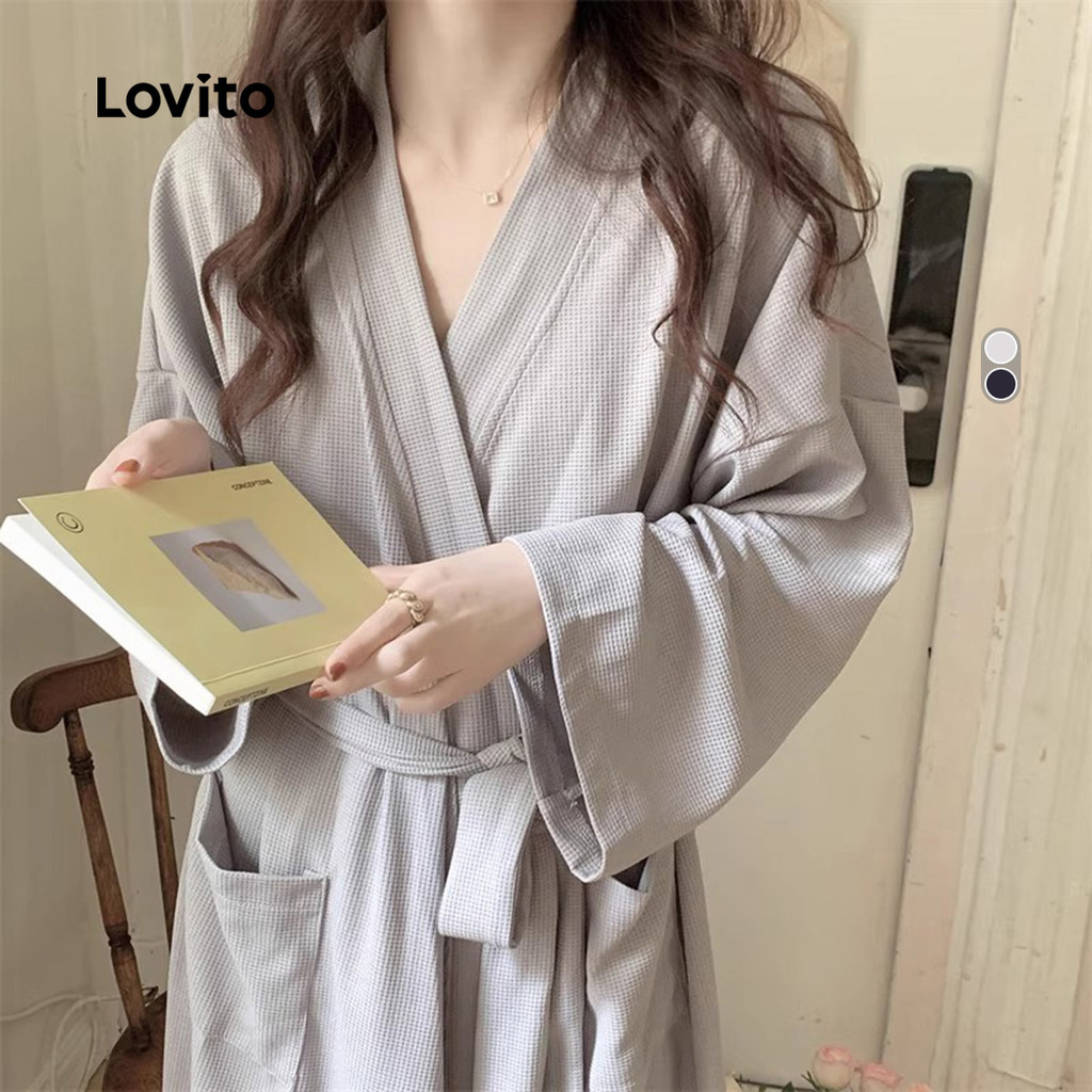 Lovito รอบคาซุย ผ้าแคลคอท สไตล์คู่รัก มีเข็มรัด ฤดูใบไม้ผลิ/ฤดูร้อน สำหรับหญิง LNE121X022