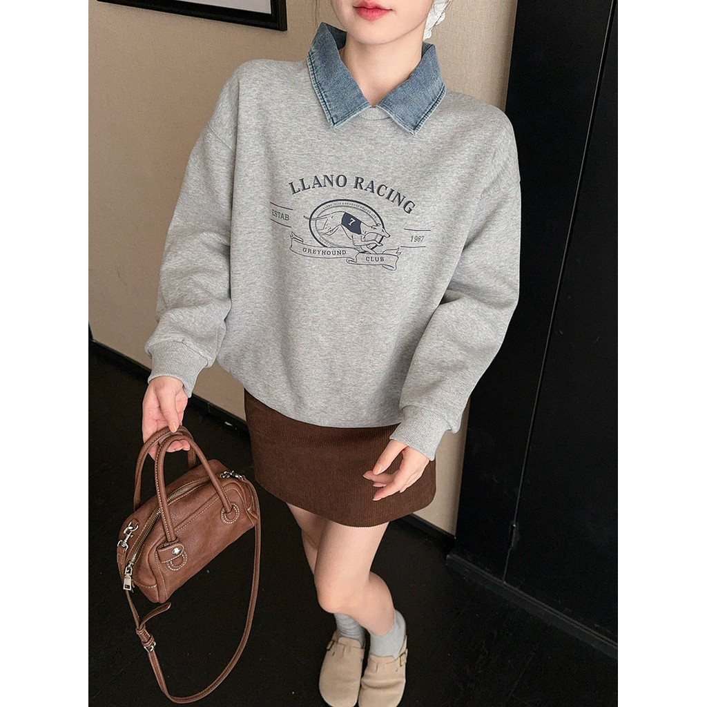 (บุขนด้านใน) เสื้อสเวตเตอร์ คอปกยีนส์ ผ้านิ่ม