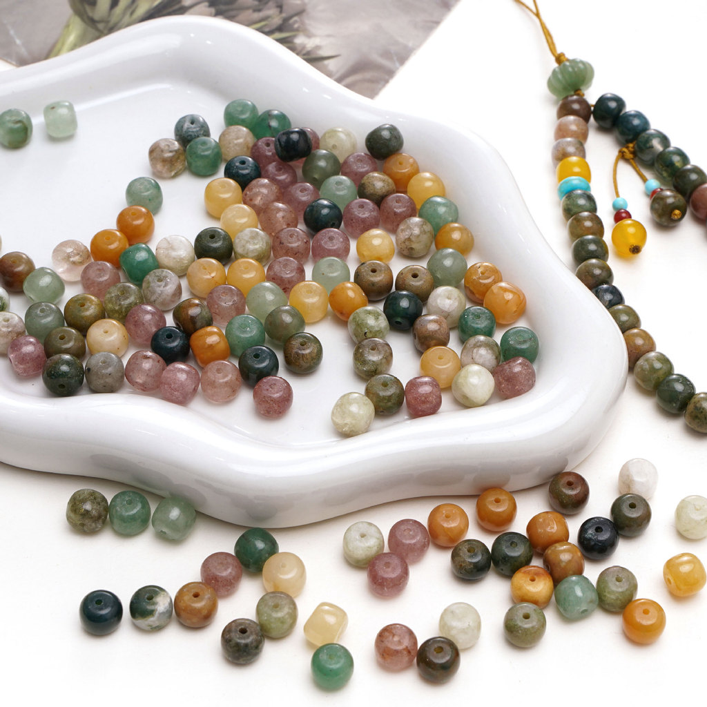 ลูกปัดหินธรรมชาติ 8*7 มม.สำหรับสร้อยข้อมือและสร้อยคอมัลติบีADS พร้อมใช้งานสำหรับงานDIY