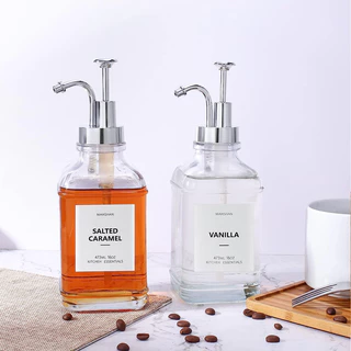 CATFE ขวดปั้มน้ำเชื่อม 16OZ ขวดแก้วปั้มน้ำเชื่อม 500ml แก้วหนา สี่เหลี่ยม H6CD