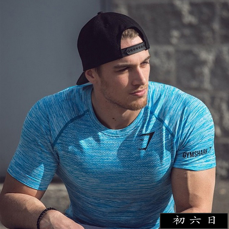 Gymshark Muscle Shark Men Seamless Quick-Drying Slim-Fit Sports Training Fitness เสื้อยืดแขนสั้น