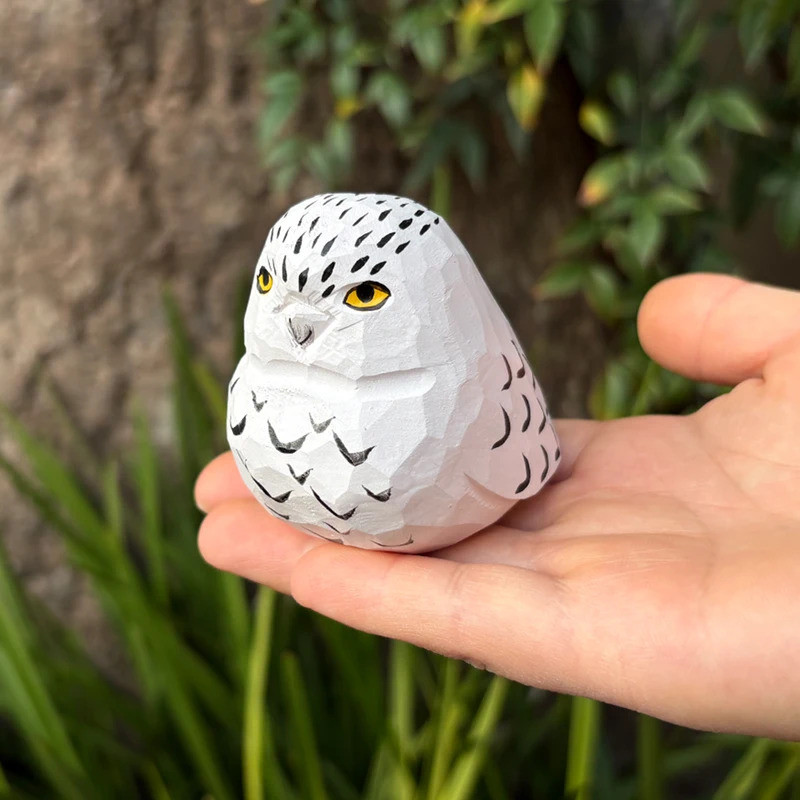 Handcrafted wood carving Home decorations desk accessories room decor Handmade Snowy Owl Statue Stat