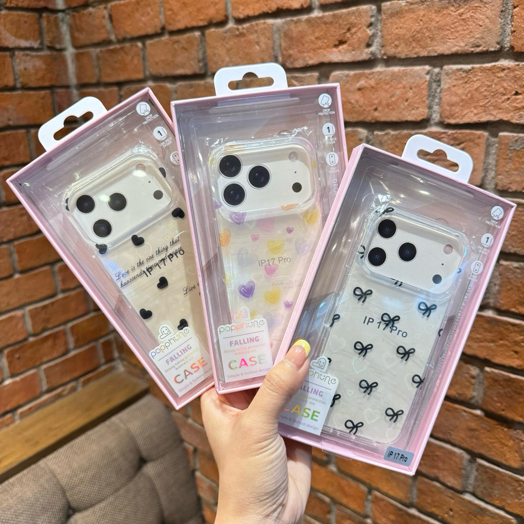เคส popphone เคสโฮโลแกรม ลายโบว์ ลายหัวใจ งานกล่อง สำหรับรุ่นไอโฟน17promax IP17 IP17pro IP17Air