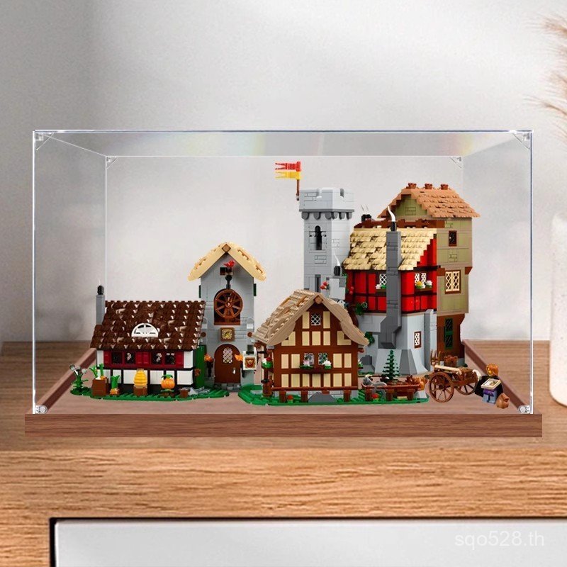 10332 Hand-Madeโปร่งใสป้องกันฝุ่นกล่องเก็บสแควร์ยุคกลางที่ใช้งานได้อะคริลิค Lego Town กล่องแสดง GHNP