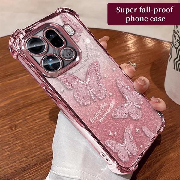 สำหรับเคส OPPO Find X9 X8 เคส OPPO Find X9 X8 Pro เคสฝาพับรูปผีเสื้อเงา เคสโทรศัพท์ป้องกันเลนส์กล้อง ถุงลมนิรภัยหนา วัสดุชุบไฟฟ้ากันกระแทก