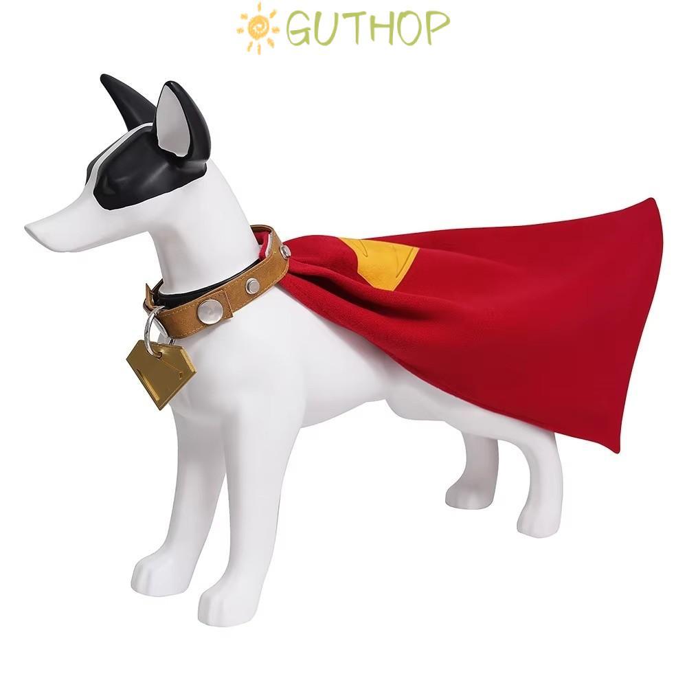 GUTHOP ชุดสุนัขซูเปอร์ฮีโร่เสื้อคลุมสีแดงพิมพ์แท็ก Superdog Krypto เครื่องแต่งกาย, เบาะนุ่มเสื้อผ้าส