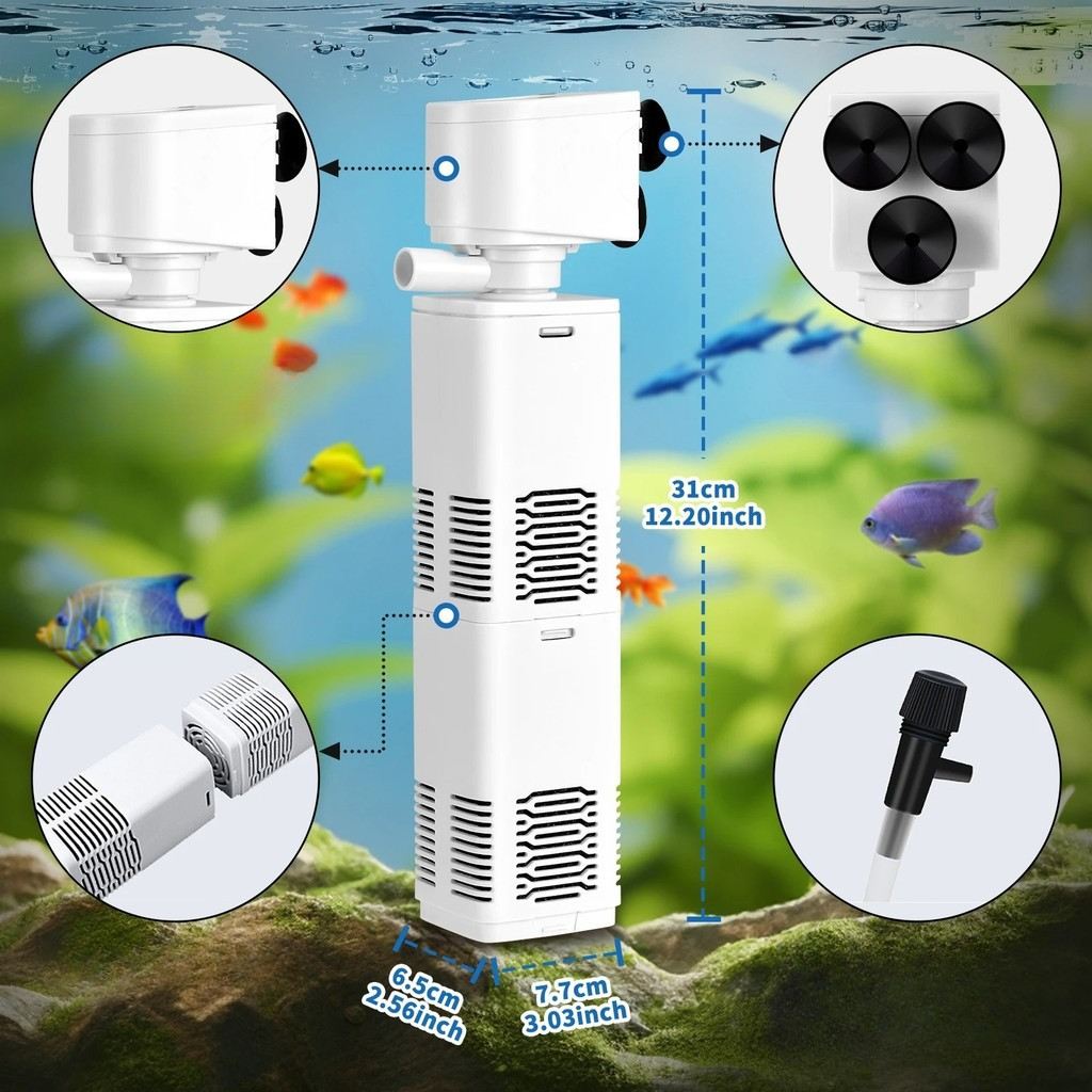 ปั๊มน้ำพร้อมกระบอกกรอง  FG-1202, FG-1203, FG-1204 ปั๊มกรองตู้ปลา 3-in-1 แบบเงียบ เครื่องเติมอากาศออก