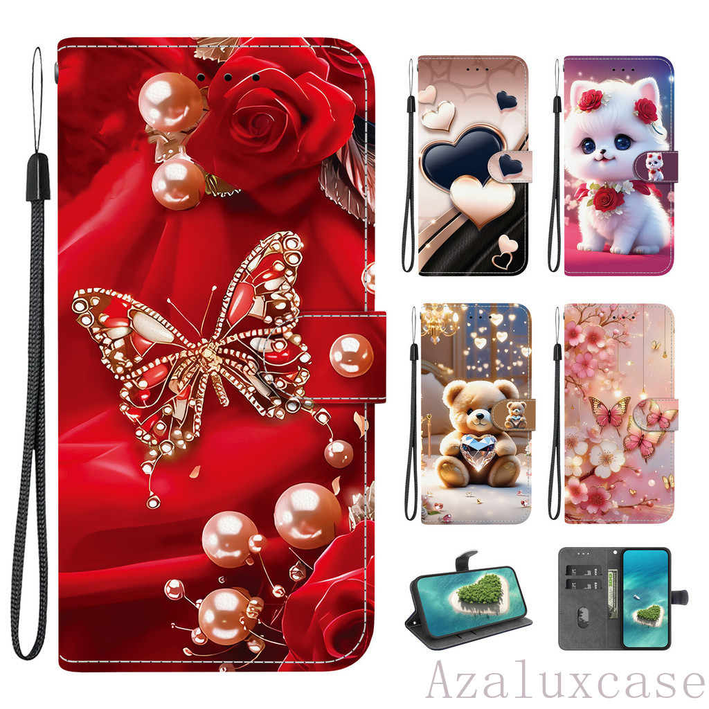 SAMSUNG สําหรับSamsung Galaxy S25 Edge S24 S23 S22 S21 FE Plus Ultra 4G 5G Red Roseดอกไม้กระเป๋าสตางค์หนังแม่เหล็กเคสโทรศัพท์พร้อมช่องใส่การ์ด