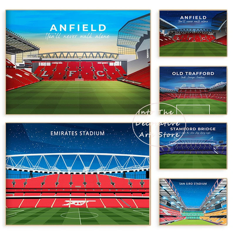 โปสเตอร์ผ้าใบภาพวาด stadium ชั้นนำของโลก: Liverpool, Arsenal, Old Trafford | Wall Art