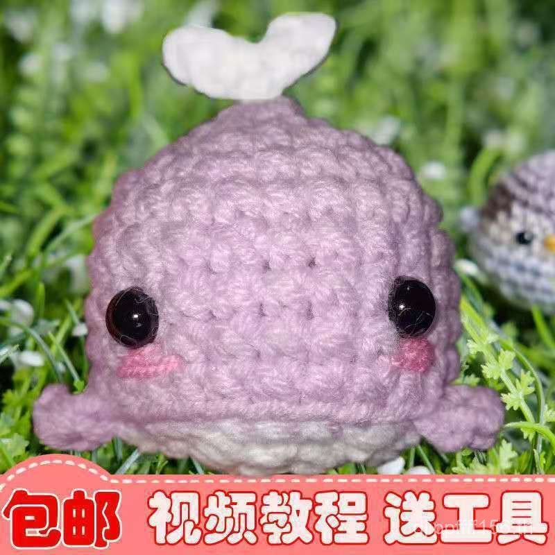 น้องสาวกระดาษทําวัสดุแพคเกจขนสัตว์ทําด้วยมือทําเองผ้าฝ้ายนมโครเชต์ขี้เล่นปลาวาฬจี้ตุ๊กตาถัก GPW3