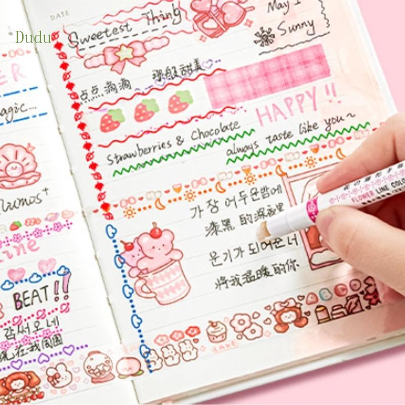 Dudu 6PCS Curves Highlighters ปากกา Creative Line Markers สําหรับ Handcrafted Notes โรงเรียนโครงการอ