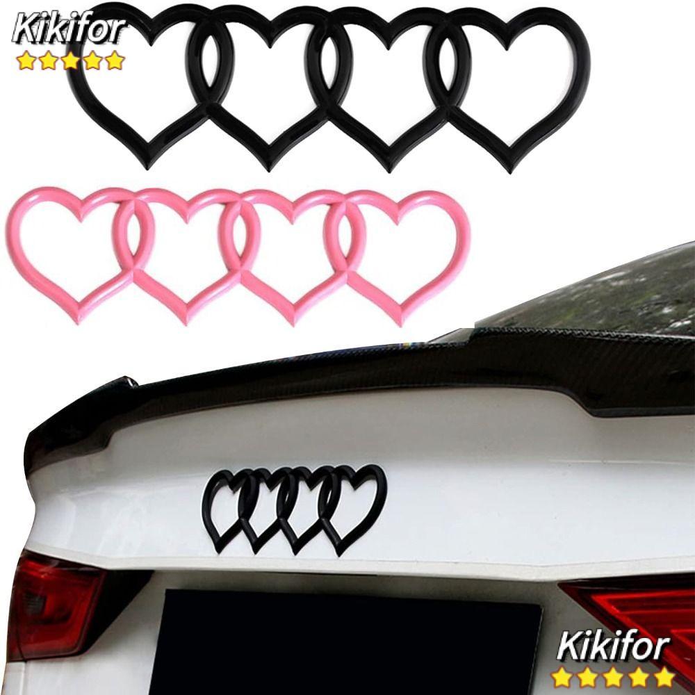 KIKIFOR Love Heart โลโก้, 8.58*2.76in สีดํา,สีชมพูด้านหลังสัญลักษณ์,อุปกรณ์เสริมตกแต่ง ABS ด้านหลังห
