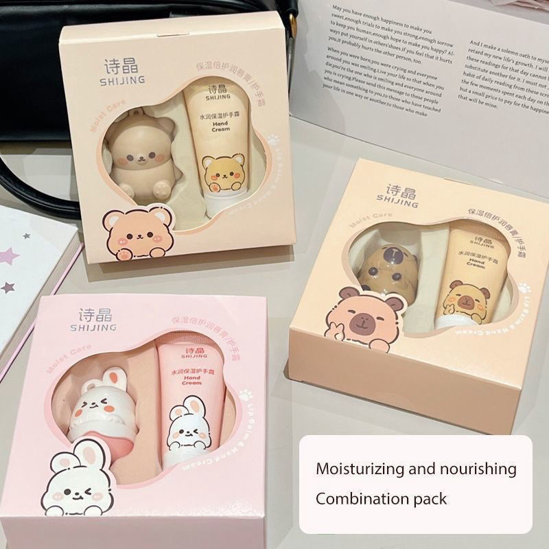 Moisturizing Lip Balm+Hand Cream ชุดสองชิ้น Student Party Must-Have Anti-Drying Improving Fade Lip L