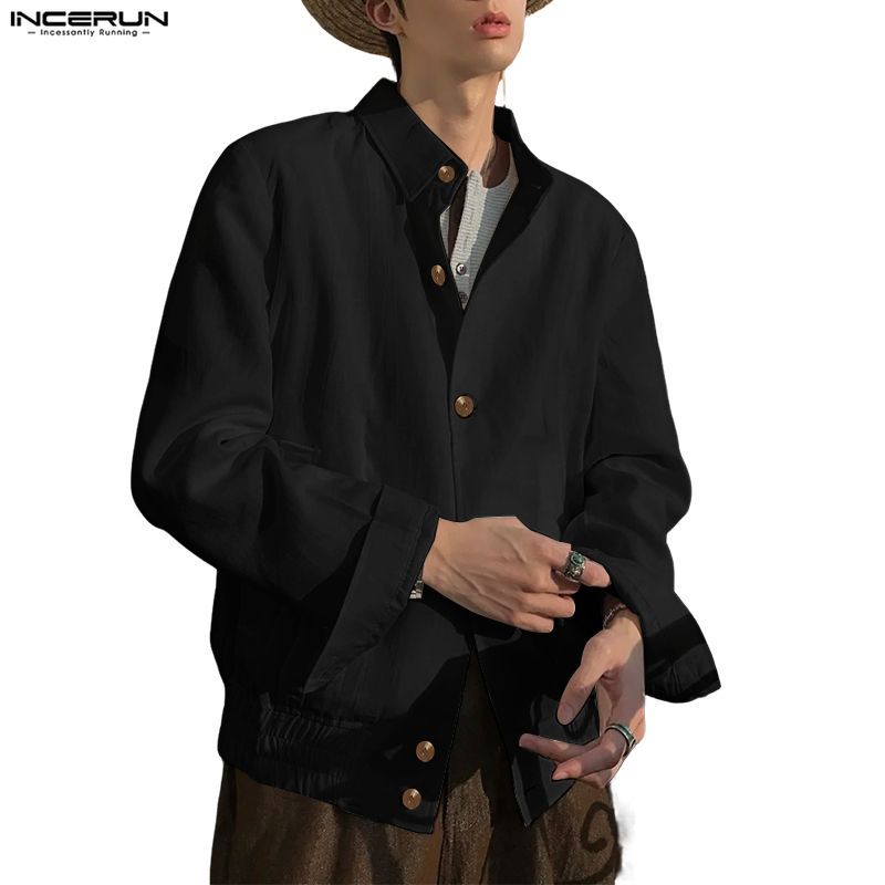 INCERUN เสื้อแจ็คเก็ตผู้ชาย แบบติดกระดุม สีสะอาด สำหรับผู้ชาย
