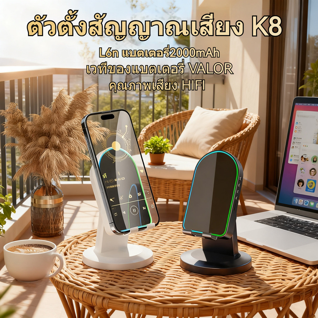 K8 ลำโพงเหนี่ยวนำไร้สาย (3 in 1) ขาตั้งมัลติฟังก์ชั่น + ลำโพงเซ็นเซอร์/ลำโพงบลูทูธ + กระจกแต่งหน้า