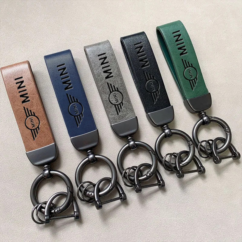 กุญแจรถแหวนหรูหราหนังพวงกุญแจจี้อุปกรณ์เสริมสําหรับ MINI JCW Cabrio Cooper Countryman Aceman Clubman