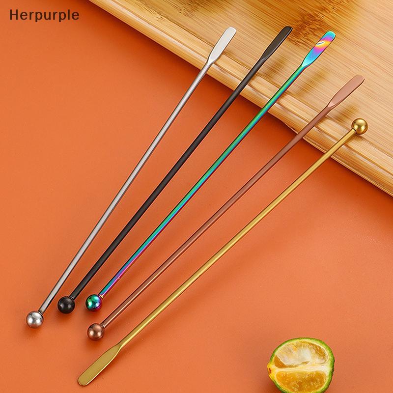 Herpurple 304 สแตนเลสกาแฟกวนแท่งบาร์น้ําผลไม้ Rio ค็อกเทล Creative Mixer Stick แชมเปญ Swizzle Sticks