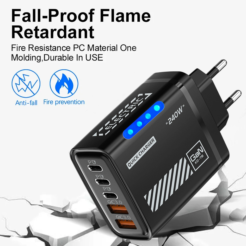 [จัดส่ง 3-5 วัน]เครื่องชาร์จแบบเร็ว 5 ใน 1 240ว | พอร์ต PD 3 พอร์ต + พอร์ต USB 2 พอร์ตสําหรับ iPhone Android| วัสดุหน่วงไฟ PC+ABS|ไฟ LED อะแดปเตอร์แปลงไฟตั้งโต๊ะ EU US Plug - รูปที่ 4