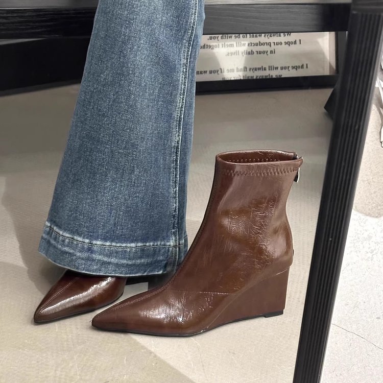 รองเท้าแตะหัวแหลม สไตล์สลิปออน มีซิปกด้านข้าง สำหรับสุภาพสตรี ไซズ 35-40