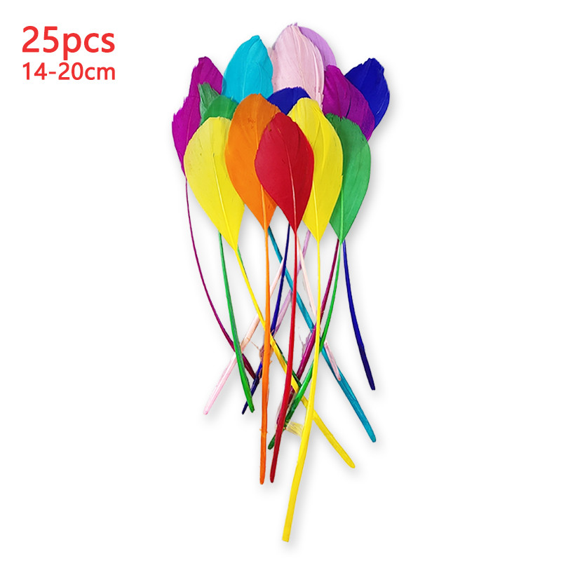 ขนห่าน ขนาด 14-20 เซนติเมตร จำนวน 25 ชิ้น สีขาว สีดำ และสีพлัม สำหรับตกแต่งและงานฝีมือ