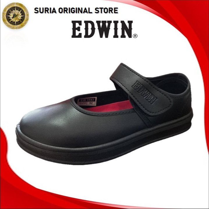 EDWIN PRIMORY SECONDARY BLACK GIRLS PU SCHOOL รองเท้า KASUT SEKOLAH EDWIN EW3043