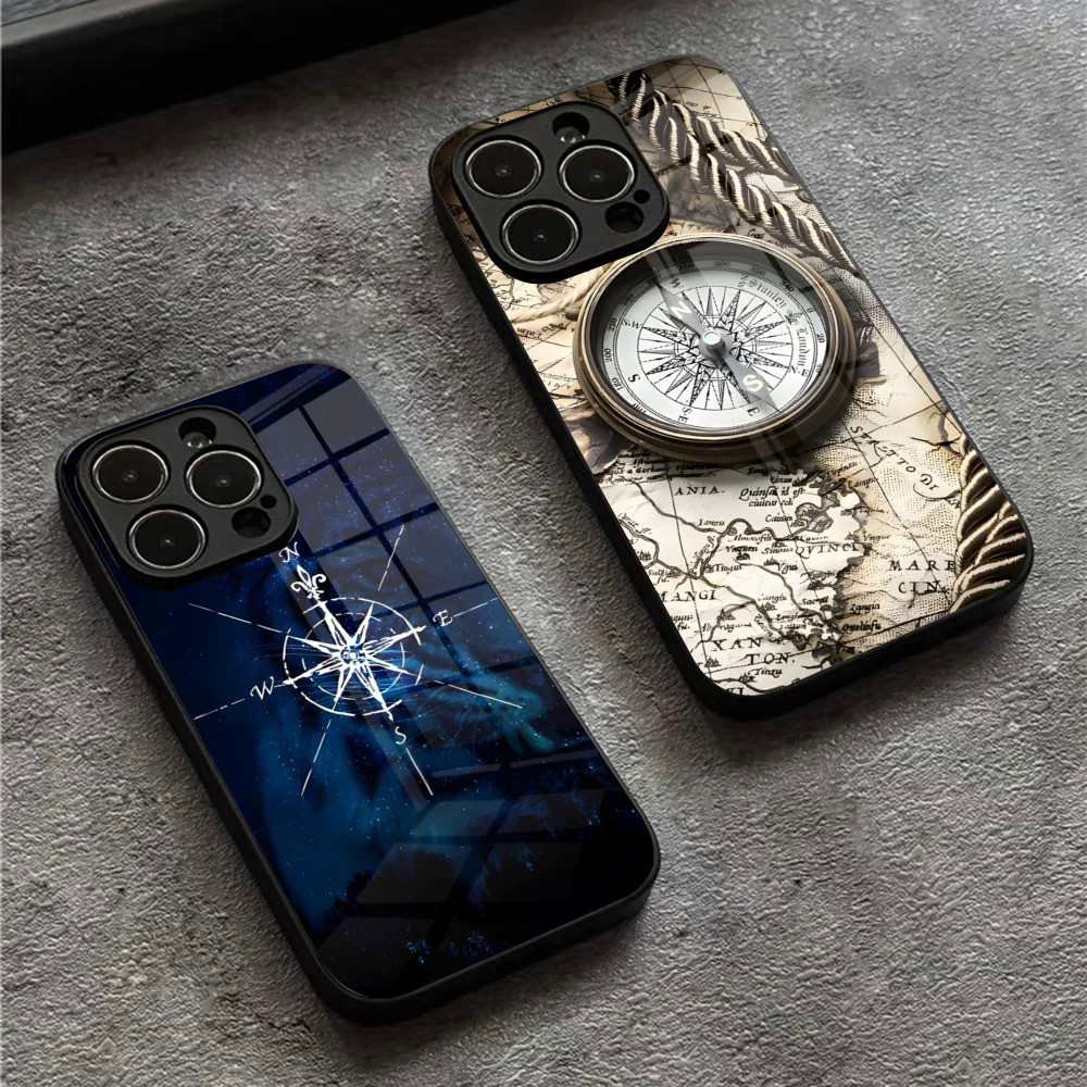 1 เข็มทิศ Nautical แก้วเคสโทรศัพท์สําหรับ iPhone 17, 12 13 Mini X 8 Xr Xs 7 Plus 6 0821