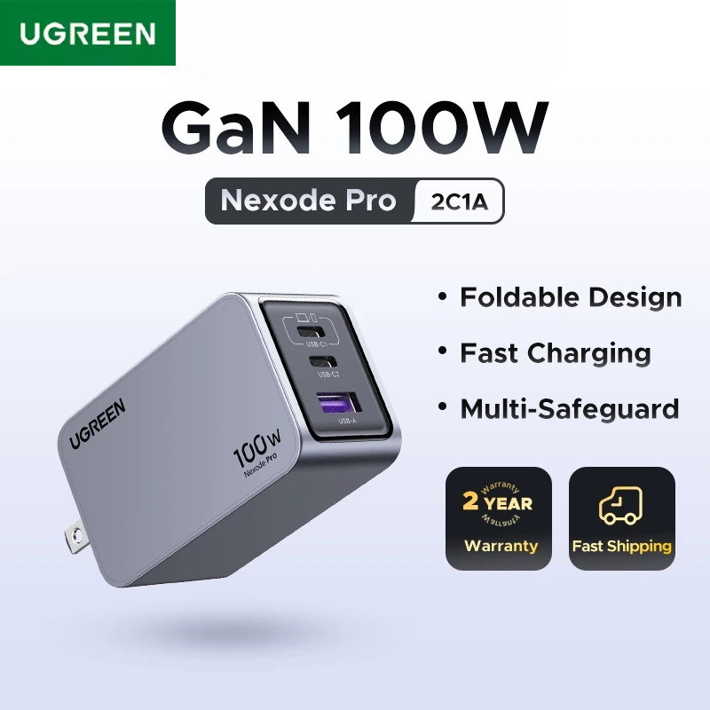 UGREEN 100W GaN Charger ชุด USB C QC4.0 PD3.0 Fast Charger สําหรับ Macbook แล็ปท็อปแท็บเล็ตโทรศัพท์ 