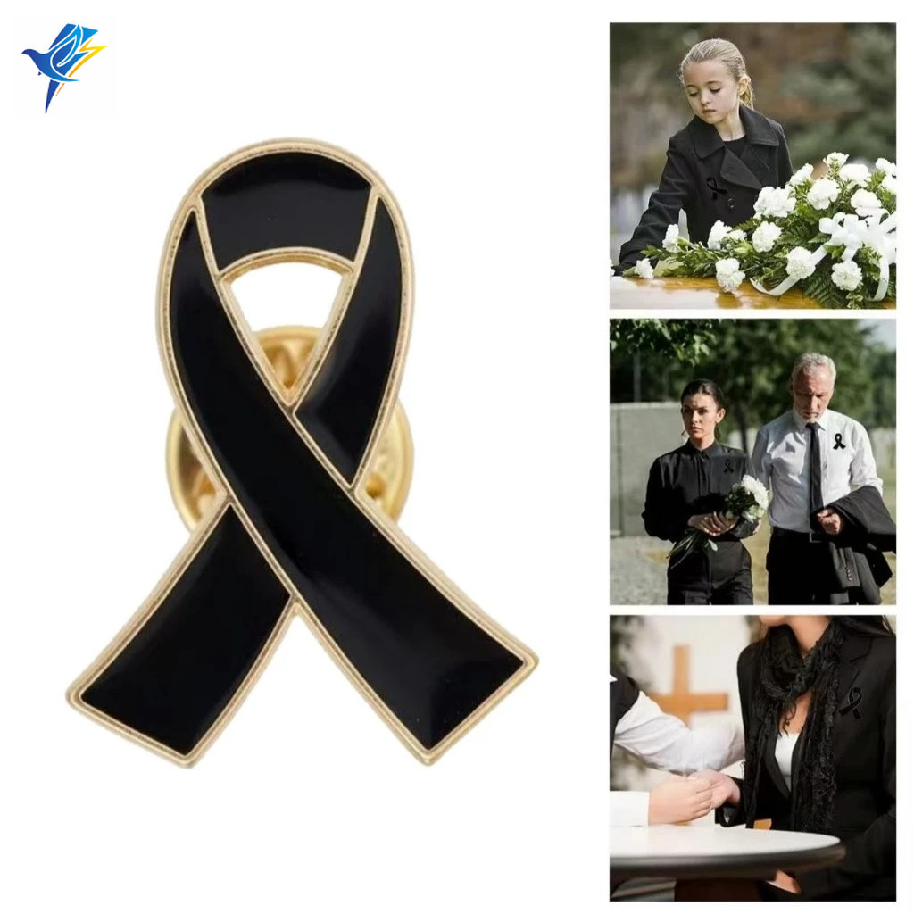'' พร้อมส่งจากไทย '' เข็มกลัดไว้อาลัย เข็มกลัดริบบิ้นสีดำ เข็มกลัดโบว์สีดำ เข็มกลัดติดอกเสื้อ ป้ายอนุสรณ์ เข็มกลัด