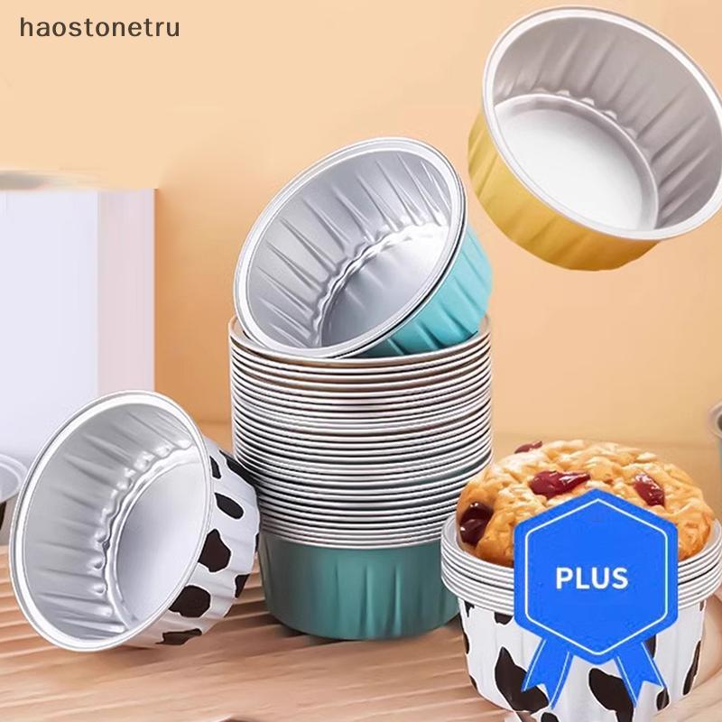 OST OST 10/20/50 ชิ้นรอบเบเกอรี่ถ้วยดีบุกกระดาษฟอยล์ Wih ฝาReusable Cupcakeถ้วยขนมหวานFlansเค้กกระทะขนมปังMouldคัสตาร์ดครัวเครื่องมือN