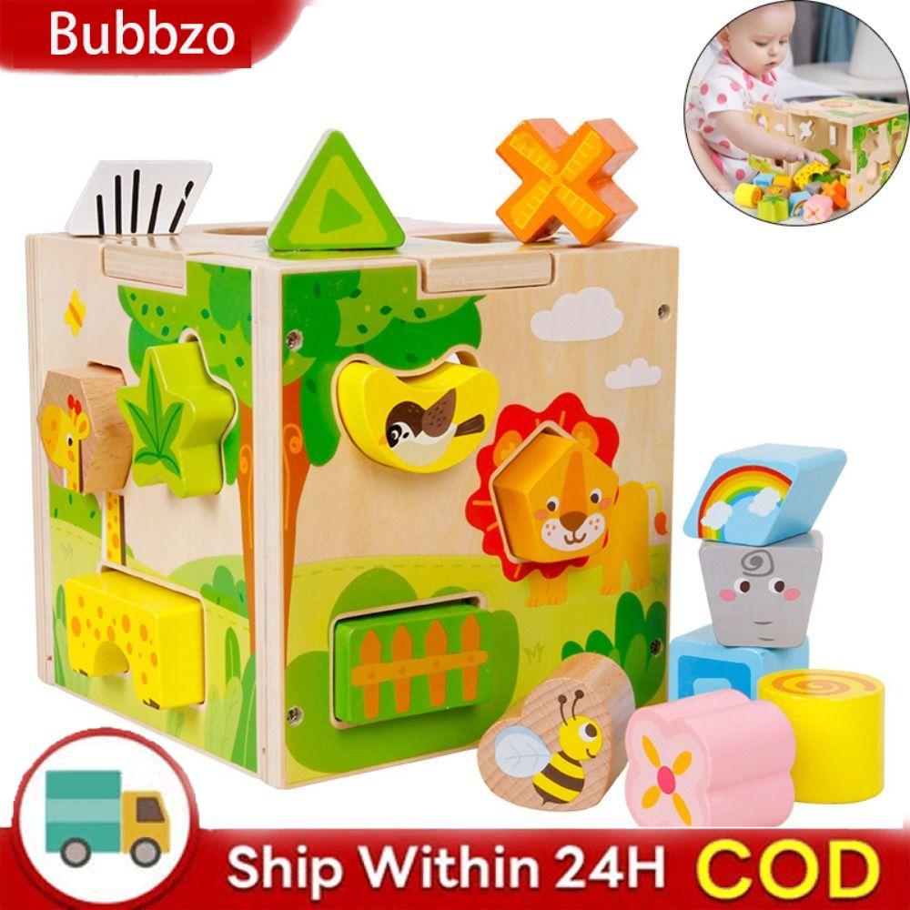 BUBBZO ไม้กิจกรรม Cube, การเรียนรู้ Cube Vintage รูปร่างไม้ Sorter ของเล่น, คุณภาพสูงรูปแบบการจับคู่