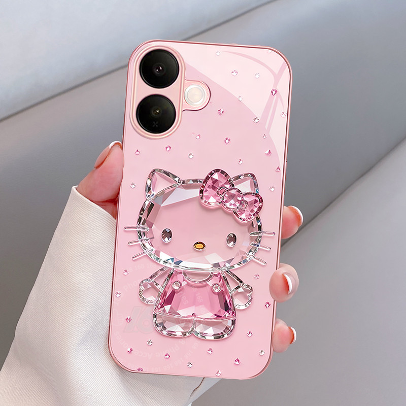 เคส Vivo V60 V70 เคส Vivo V60 Lite เคสโทรศัพท์แบบใสรูปแมวพร้อมโบว์สีชมพู กันกระแทก พร้อมฝาครอบเลนส์กล้อง ป้องกันเลนส์กล้อง โทรศัพท์ขอบซิลิโคนอ่อนหรูหราแบบมีน้ำ