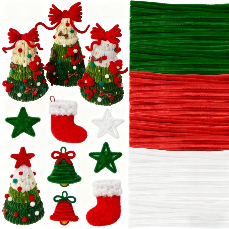 100pcs Fuzz Tube ทําความสะอาด DIY Christmas Tree & Santa Claus ตกแต่งวันหยุด Handmade วัสดุเด็ก Handmade ปริศนาของเล่นคริสต์มาสของขวัญ