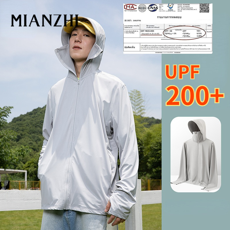 MIANZHI ✨ส่งจากกรุงเทพฯ✨เสื้อกันแดด UPF200+ พร้อมหมวกป้องกันแสง แบบผ้าไหมน้ำแข็ง สบายในอากาศร้อน ไซส