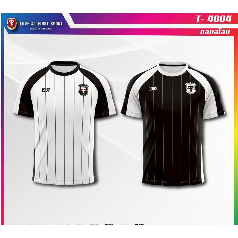 LOVE AT FIRST SPORT เสื้อกีฬาคอกลมไหล่สโลป สีขาว-ดำ รหัส T4004 ขนาด S-4XL รุ่น T-4004 MADE IN THAILAND