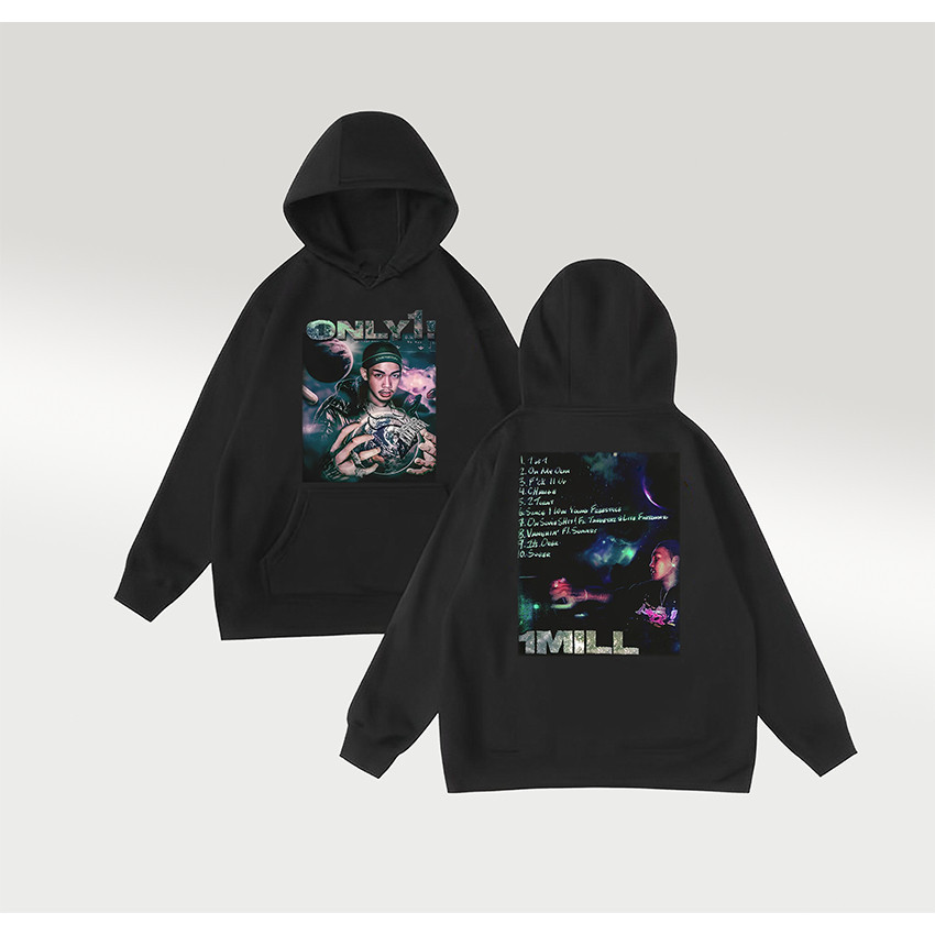 เสื้อฮู้ดแขนยาว 1MILL 4BANG PAIN KILLER 2 Unisex สีดํา ผ้าCotton Men's Hoodie