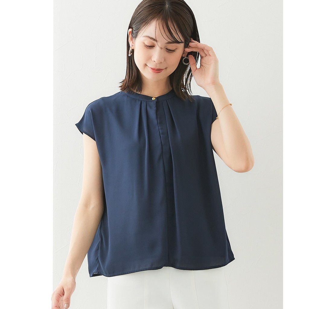 [จัดส่งจากประเทศญี่ปุ่น] Nissen_  เสื้อเบลาส์คอจีนกระดุมทองหรูหรา แขนกุดสไตล์ฝรั่งเศส พรางหุ่น ดูผอมเพรียว ผ้าจอร์เจ็ตคุณภาพดี มีซับในผ้าคอตตอนเนื้อนุ่ม ใส่สบายไม่บาง เหมาะสำหรับส