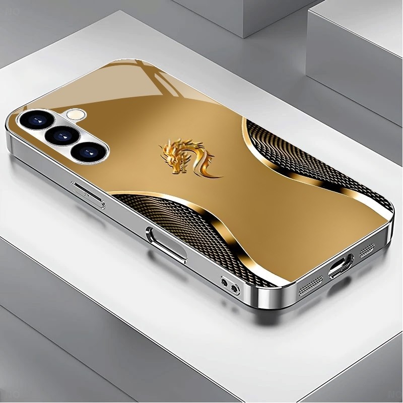 การออกแบบมังกร 05 หรูหราชุบกรอบแก้วเคสโทรศัพท์สําหรับ Samsung Galaxy S22 S23 S24 S25 Ultra A22 A23 A25 A33 A35 A52 A53 A54 A55 A56 A70 A71 A90 ฝาครอบโทรศัพท์
