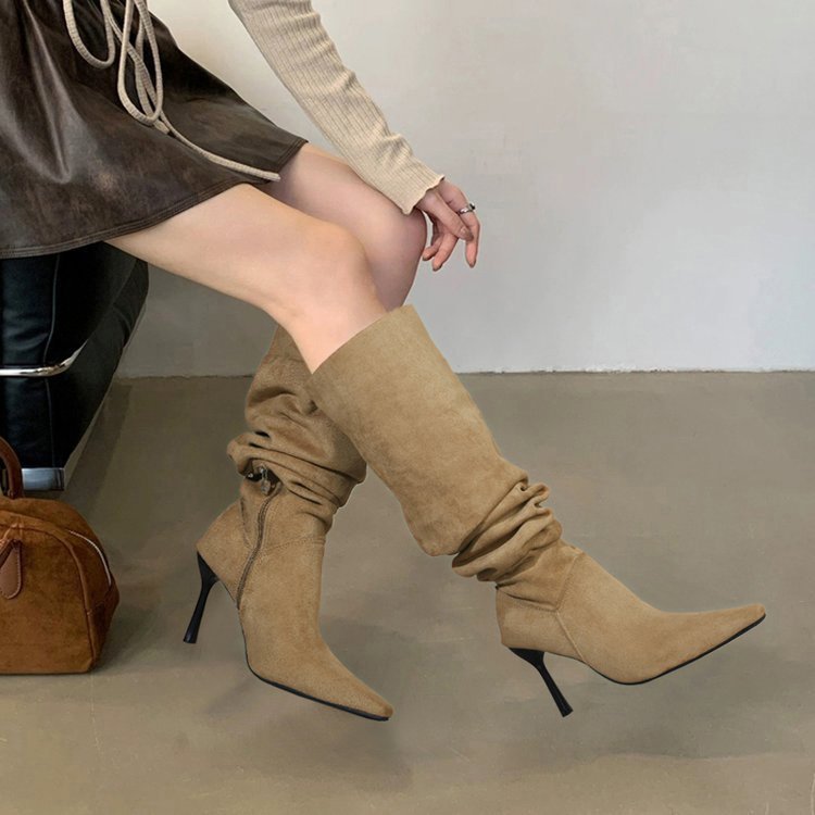 รองเท้าบู๊ทสตรี ส้นชิด แบบ.krish หนังนิ่ม ซิปด้านข้าง แฟชั่น