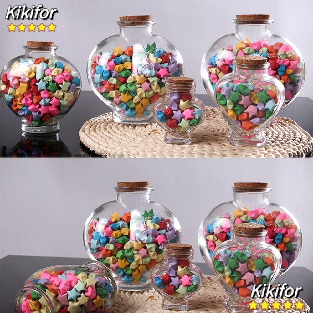 KIKIFOR Wishing Bottle, Craft Origami Stars Glass Bottle, Fashion Peach Heart Shape Drift Bottle for