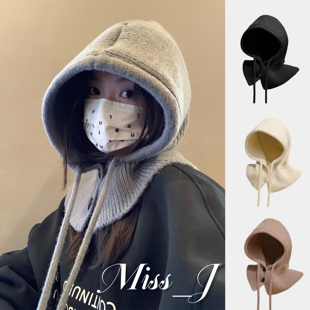Miss_J พร้อมส่งจากกทม🎀เซ็ตหมวกและผ้าพันคอถักฮู้ดปิดหู กันหนาวได้ดี เหมาะกับฤดูใบไม้ร่วงและฤดูหนาว