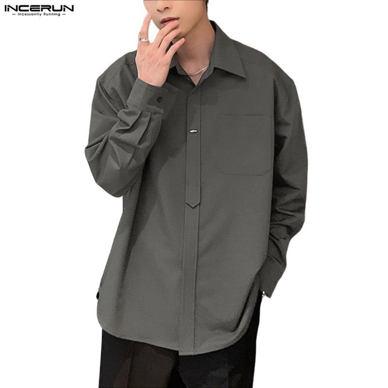 เสื้อเชิ้ตแขนยาวสีทึบสำหรับผู้ชาย ดีไซน์เรียบร้อยและสวมใส่ง่าย