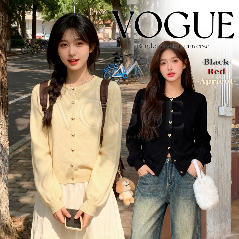 Vogue🌟พร้อมส่ง🌟 เสื้อกันหนาวไหมพรม คนกลมแขนยาว ดีเทลกระดุมหัว สไตล์เกาหลี (10188)