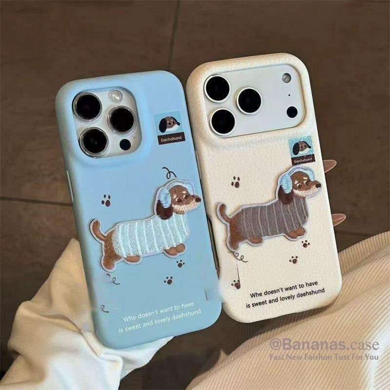 ใช้งานร่วมกับ iPhone 17 16 15 14 13 12 11 Pro Max X Xr Xs Max 7 8 Plus SE2020 เคสโทรศัพท์ 3D DIY น่ารักสีน้ําตาลเย็บปักถักร้อยลูกสุนัขนุ่มปกหลัง